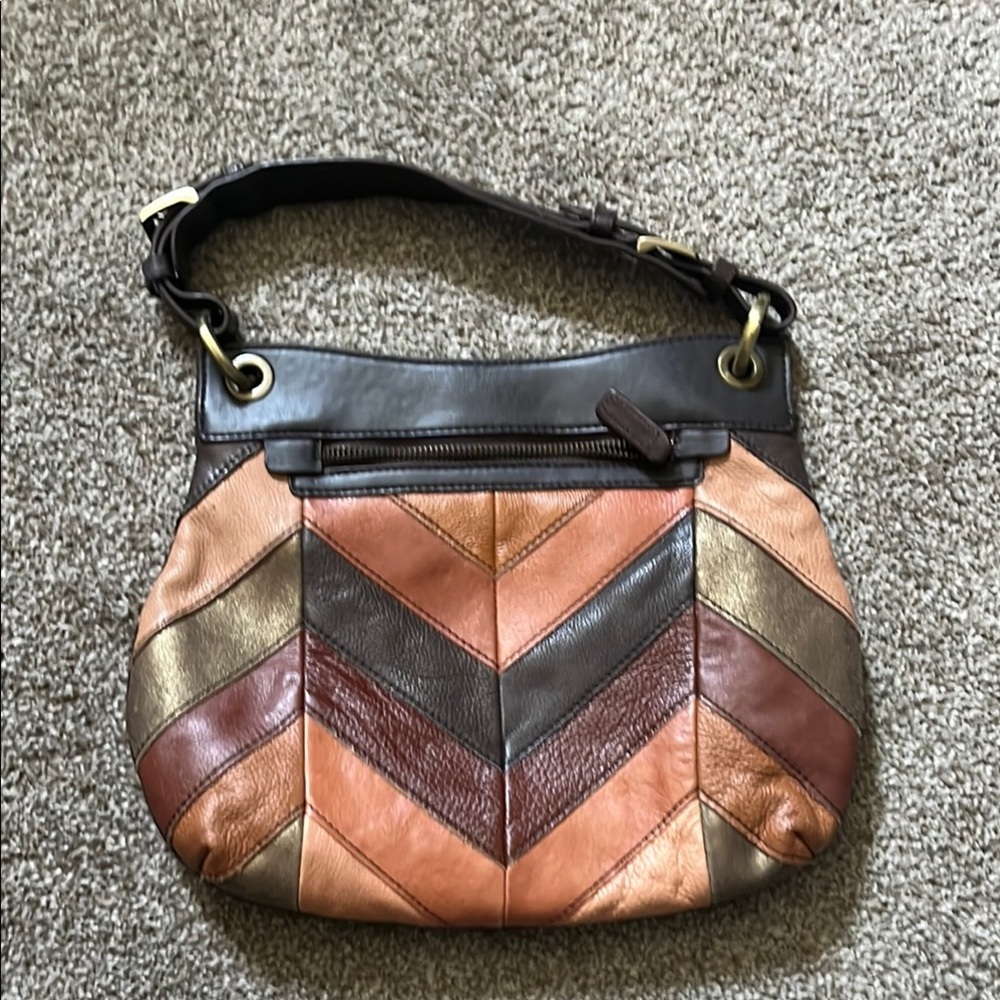 Multicolor Chevron Leather Shoulder Bag
